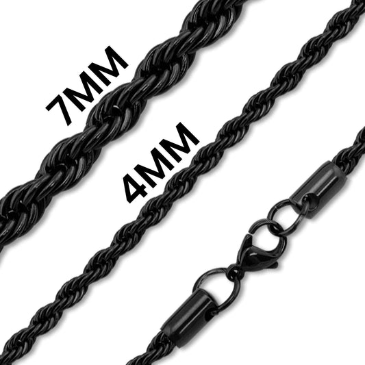 Black Stainless Steel Rope Chain Necklace 4mm 20"