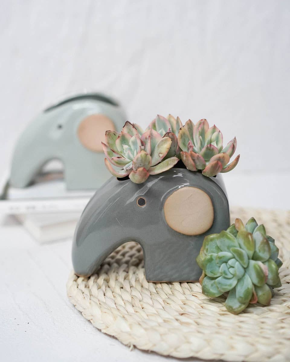 Glazed Baby Elephant Planter - Ceramic