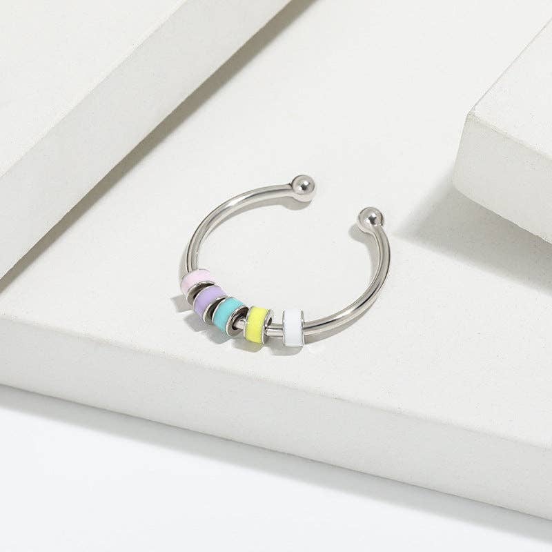 Rainbow Anxiety Fidget Spinner Ring in 925 Sterling Silver