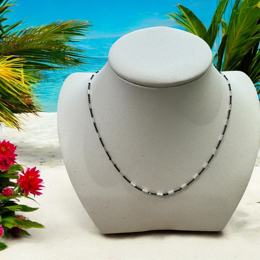 Black & Silver Necklace - SS434BW 20"inch