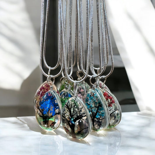 18" Snake Chain w/ Glass Tree of Life Pendant - Sm