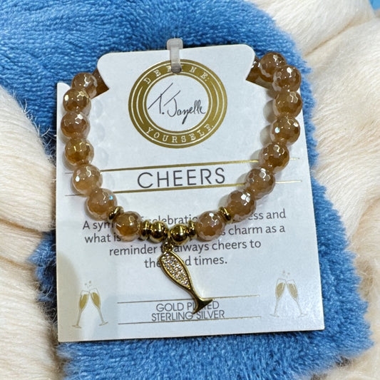 Champagne Agate Bracelet with Cheers Gold Charm (TJ103053)