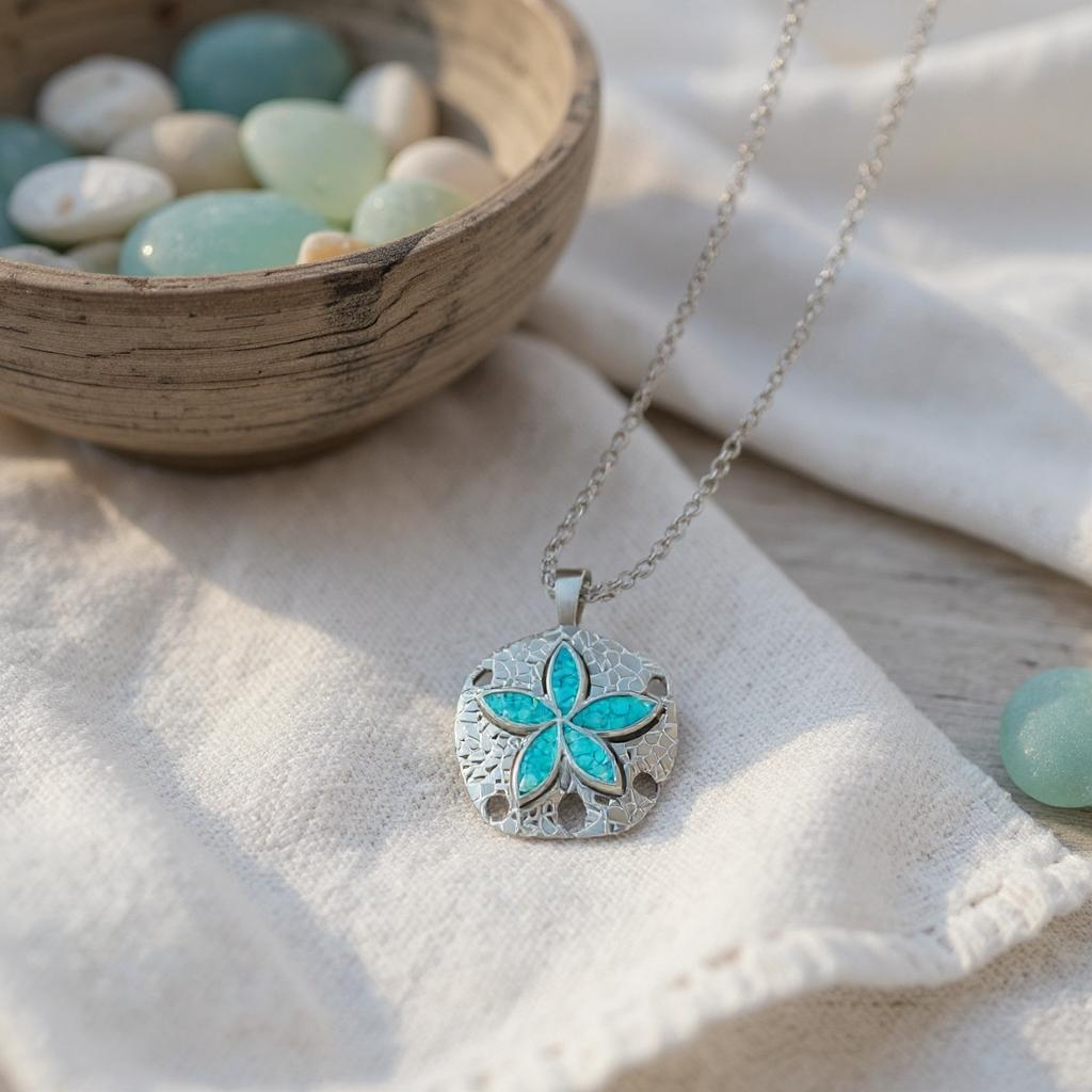 Dune - Natural Sand Dollar Necklace - Lrg - Turqoise