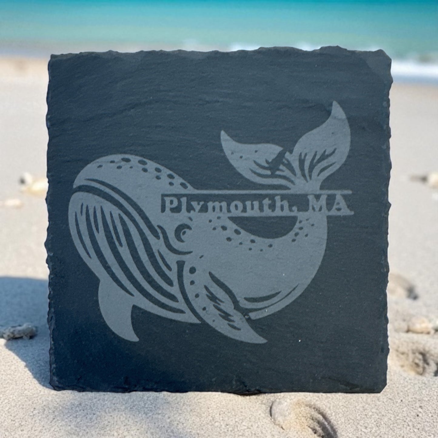 Slate Coaster Square - Whale - Plymouth MA