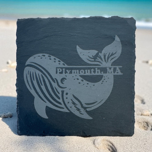 Slate Coaster Square - Whale - Plymouth MA