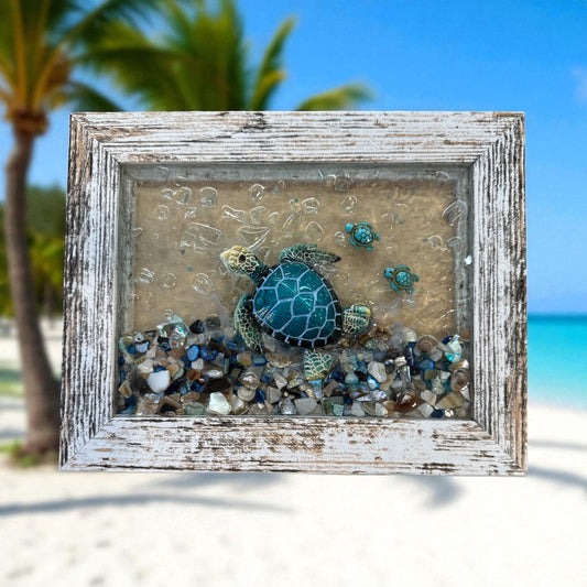 Acrylic Sea Glass W Turtle Glass Picture