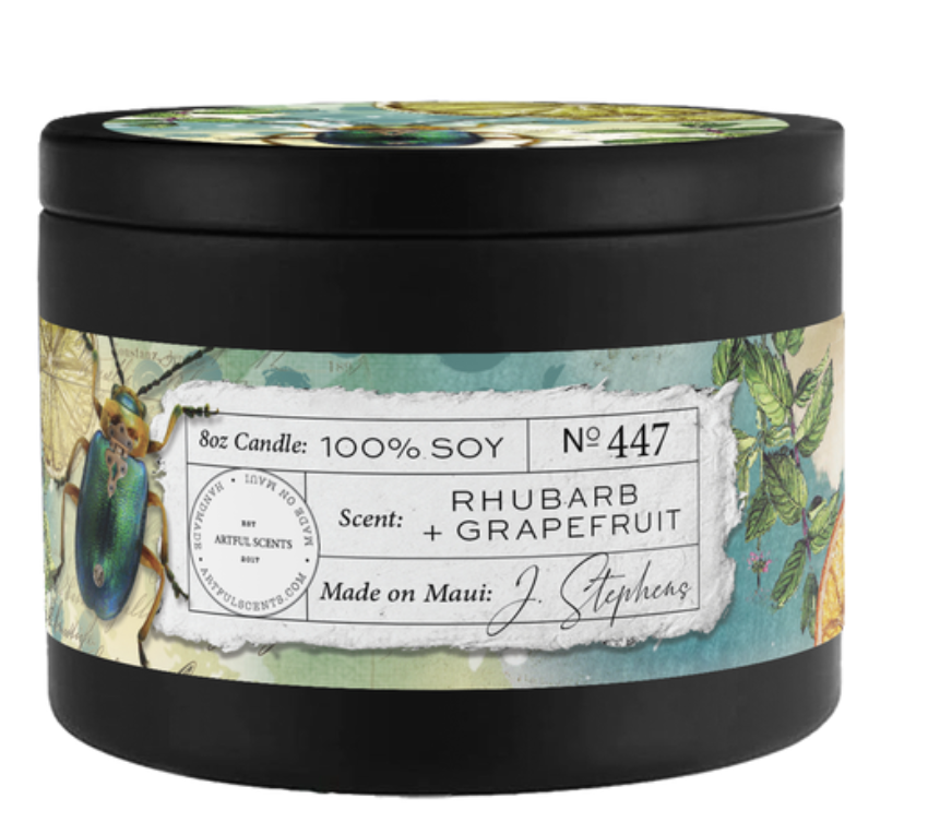 No. 447 - Rhubarb + Grapefruit  8 Oz 100% Soy Candle