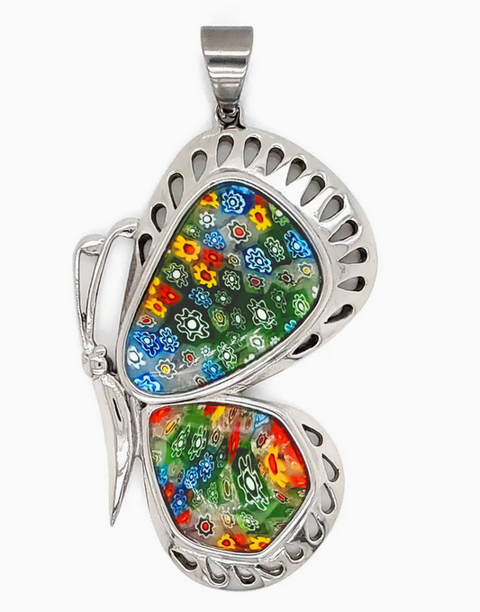 Millefiori Butterfly Stainless Steel Pendant