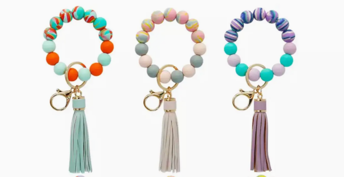 Tie Dye Silicone Bead Tassel Keychains