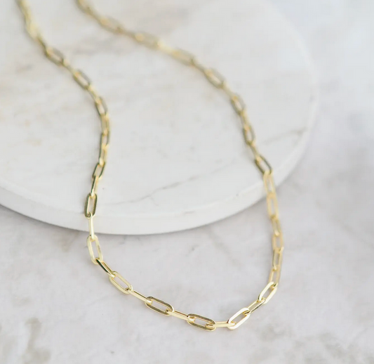 Gold Over Sterling Silver Paper Clip 18" Chain Necklace