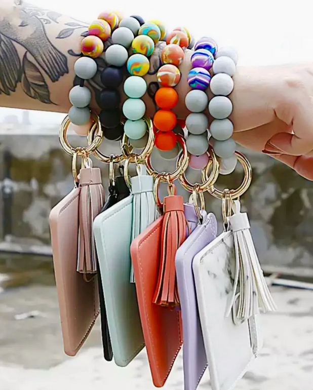 Wallet Wristlet Silicone Bead Tassel Keychains