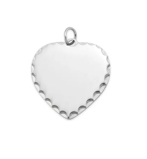 Scalloped Edge Blank PVD Coated Stainless Steel Heart Pendant / SBB0051 Stainless / 32mm