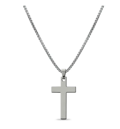 Large Coated Stainless Steel Cross Pendant With Rounded Box Chain / SBB0291