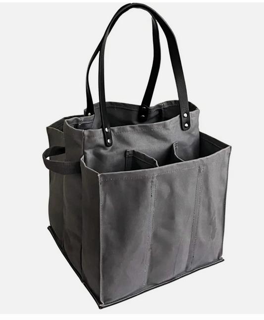 Farmer's Market Tote Shopping Bags with Handles (Grey Canvas w/Black Handles)