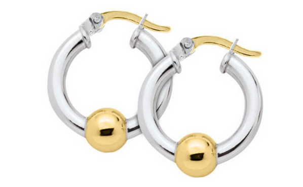 Cape Cod - Sterling Silver CC 20mm Hoop Earrings with 14K Gold Beads - ZE5405