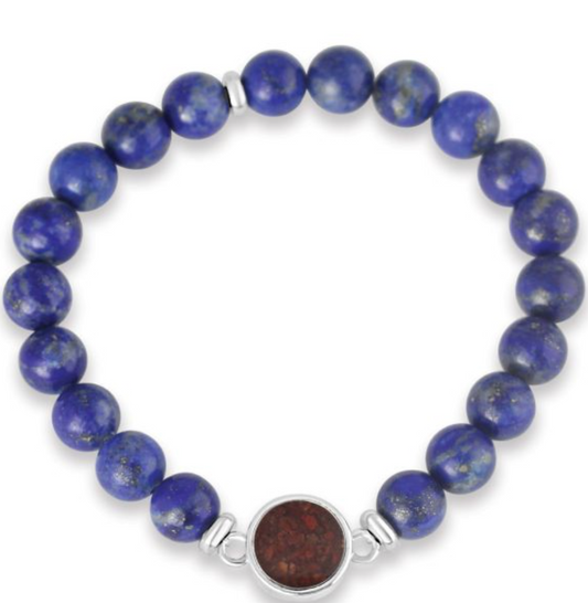 Dune Jewelry Round Beaded Bracelet – Lapis &amp; Plymouth Long Beach Sand (Medium)