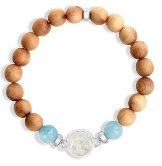 Dune - Round Beaded Bracelet - Cypress & Aquamarine - Plym Long Bch - Med
