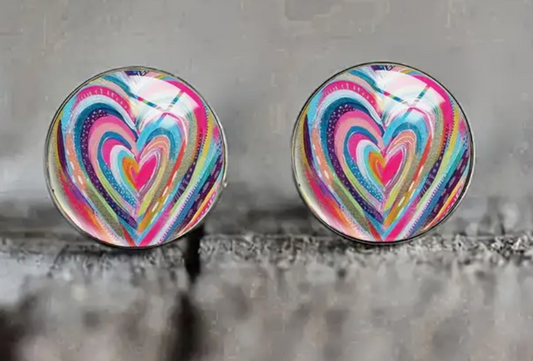 Elegant Rainbow Heart Glass Stud Earrings