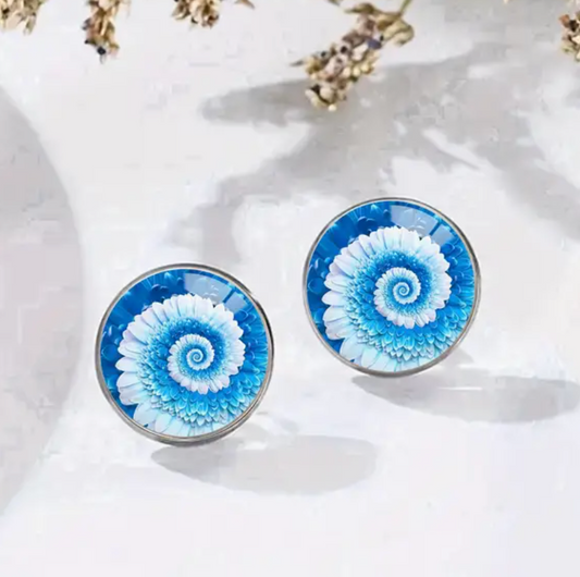 Elegant Sexy Blue Flower Stud Earrings