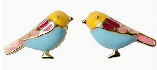 Charming Mini Bird Enamel Stud Earrings