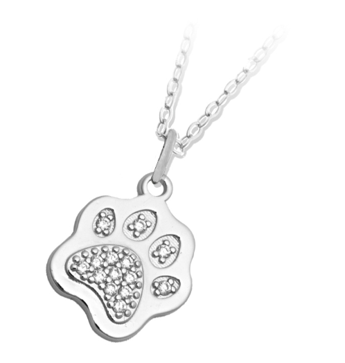 NECKLACE-SILVER PAW CZ - TJNCK2