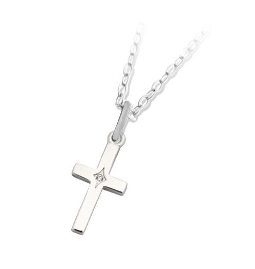 NECKLACE-SILVER CROSS CZ - TJNCK43