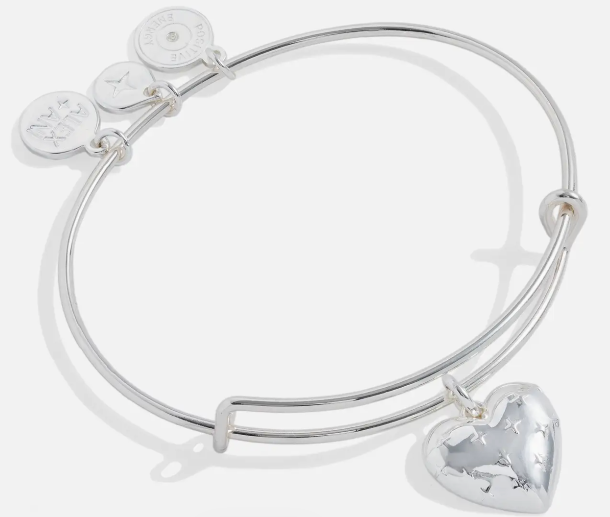 Alex & Ani Silver Metal Heart Charm Bangle Bracelet