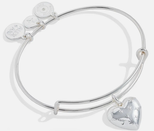 Alex & Ani Silver Metal Heart Charm Bangle Bracelet