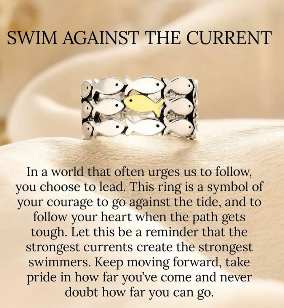 Swim against the Current Silver Rings