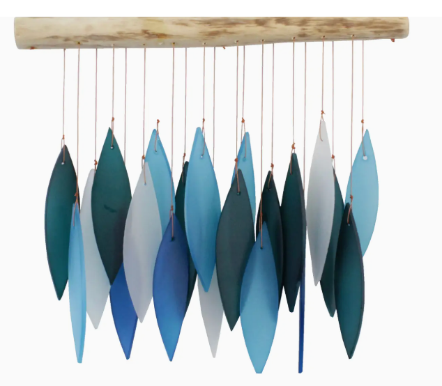 Cohasset - Blue Leaf Tumbled Glass Wind Chime - 874-B