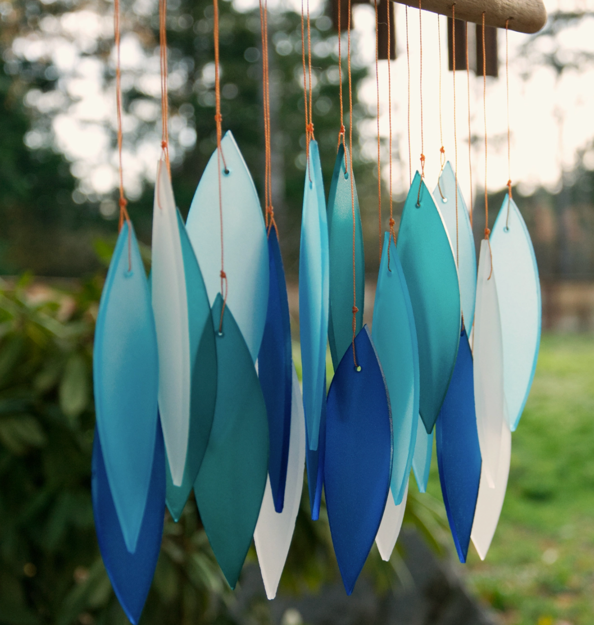 Cohasset - Blue Leaf Tumbled Glass Wind Chime - 874-B