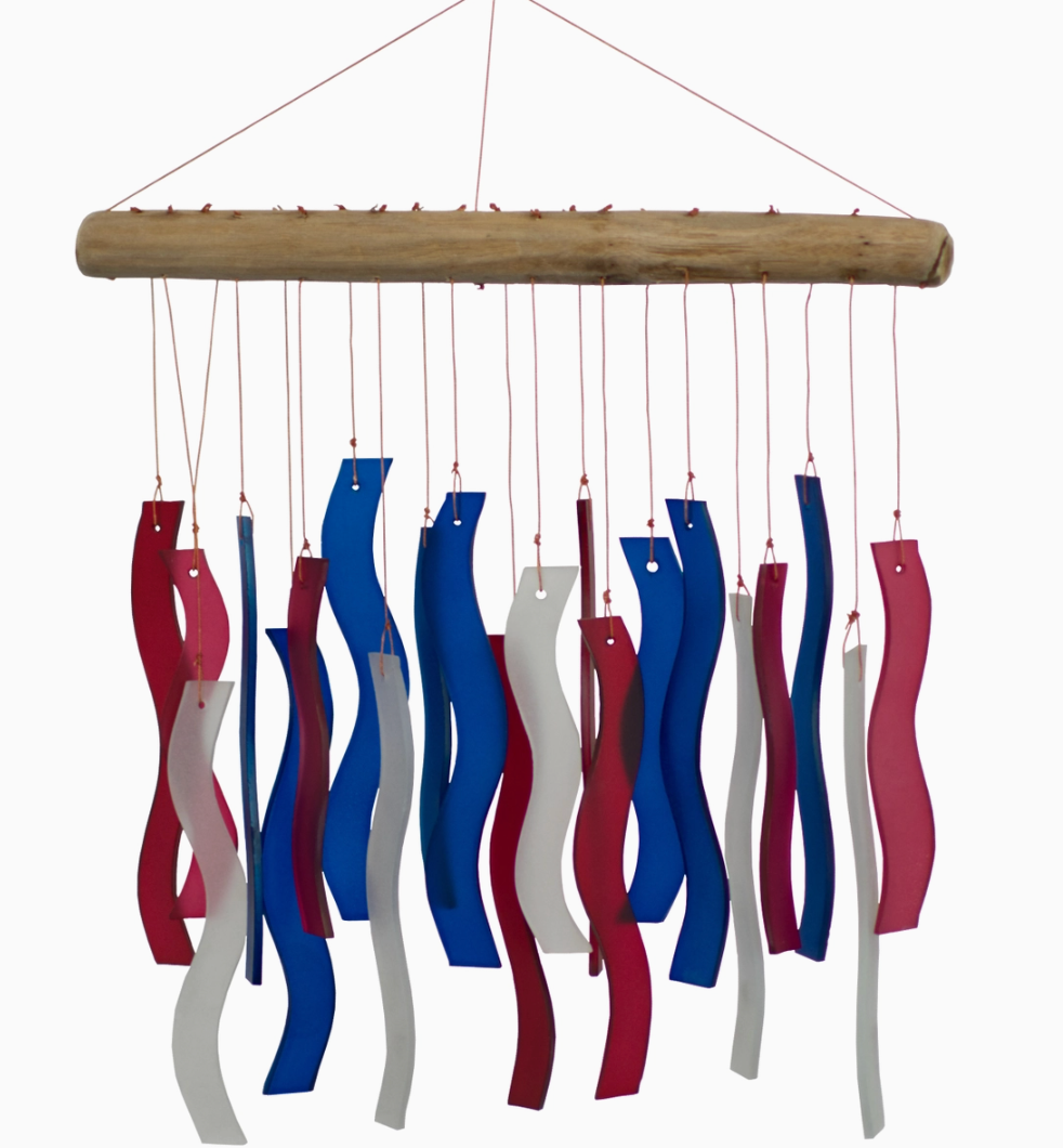 Cohasset - Red, White & Blue Wave Tumbled Glass Wind Chime - 875-RWB