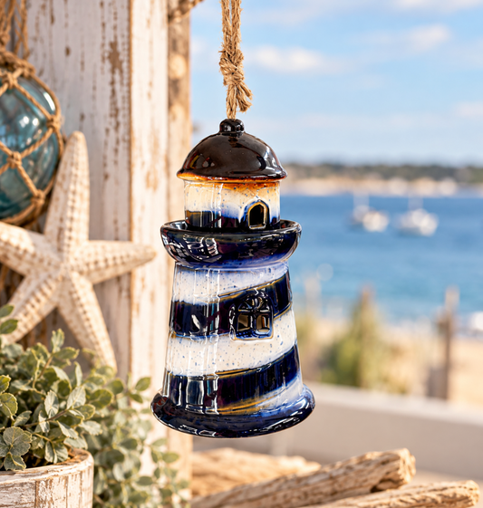 Ceramic Lighthouse Wind Chime – Coastal Blue & White