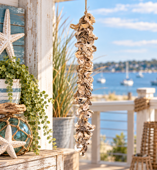 Natural Oyster Shell Garland – 36" Coastal Hanging Décor