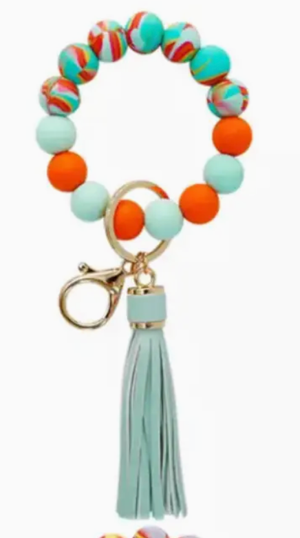 Tie Dye Silicone Bead Tassel Keychains