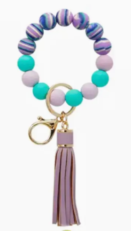 Tie Dye Silicone Bead Tassel Keychains