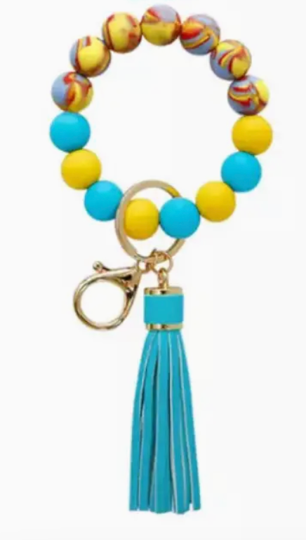 Tie Dye Silicone Bead Tassel Keychains