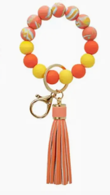 Tie Dye Silicone Bead Tassel Keychains