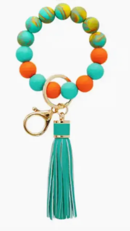 Tie Dye Silicone Bead Tassel Keychains