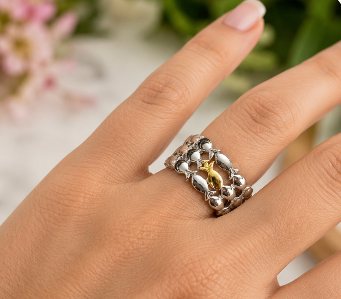 Swim against the Current Silver Rings