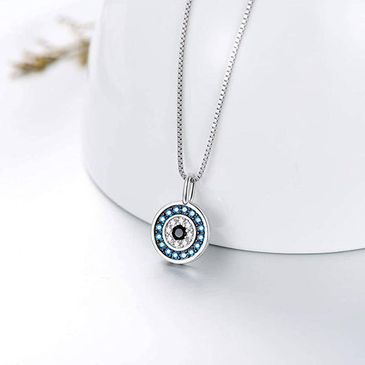 Evil Eye Circle Charm Necklace in 925 Sterling Silver