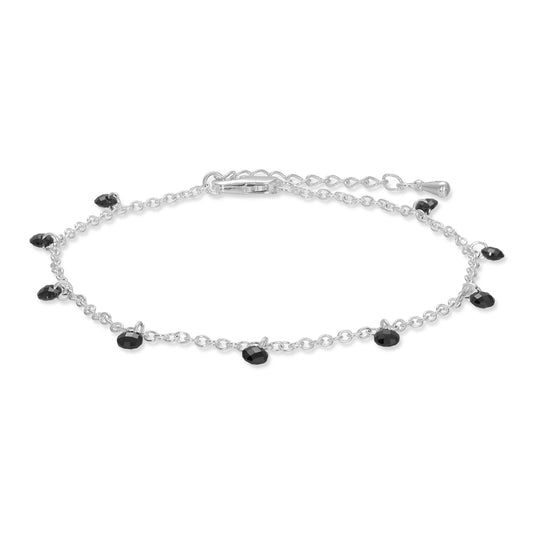 Ankle Bracelet | Silver Chain with Black Crystals