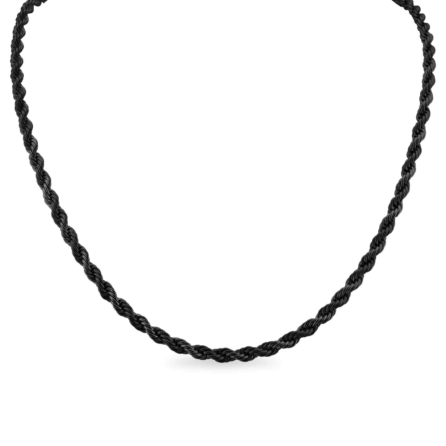 Black Stainless Steel Rope Chain Necklace 4mm 20"