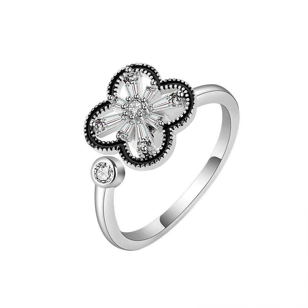 Four Leaf Clover Fidget Spinner Ring in 925 Sterling Silver