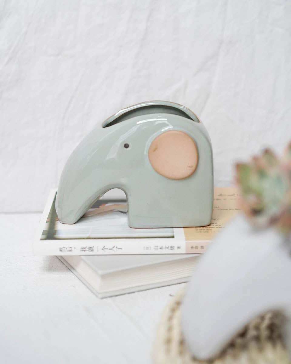 Glazed Baby Elephant Planter - Ceramic